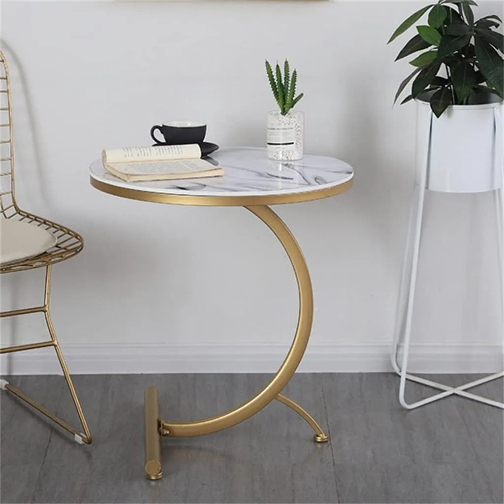 C Shape Bending Table Round Coffee Table Bedroom Living Room Sofa End Side MDF Marble Texture Round Table Nordic Small Side Table