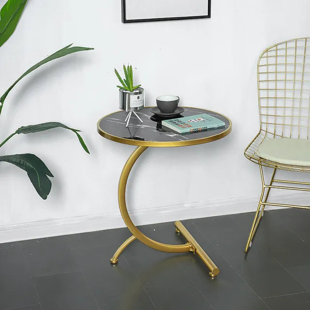 C Shape Bending Table Round Coffee Table Bedroom Living Room Sofa End Side MDF Marble Texture Round Table Nordic Small Side Table