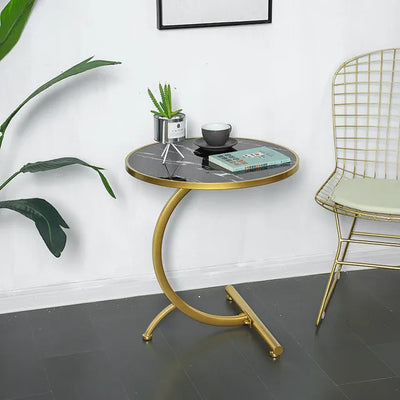 C Shape Bending Table Round Coffee Table Bedroom Living Room Sofa End Side MDF Marble Texture Round Table Nordic Small Side Table